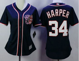 Women's Washington Nationals #34 Bryce Harper Navy Blue New Majestic Authentic Stitched MLB Jersey