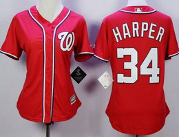 Women's Washington Nationals #34 Bryce Harper Red New Majestic Authentic Stitched MLB Jersey