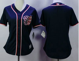 Women's Washington Nationals Blank Navy Blue New Majestic Authentic Stitched MLB Jersey