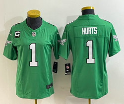 Women's Nike Philadelphia Eagles #1 Jalen Hurts Green Throwback With C patch 2023 F.U.S.E. Authentic stitched NFL jersey