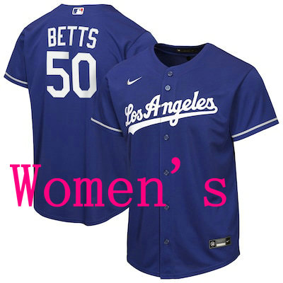 Women'sNike Los Angeles Dodgers #50 Mookie Betts Blue Los Angeles Front MLB Jersey