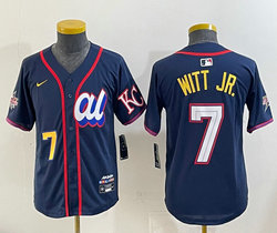 Youth American League #7 Bobby Witt Jr Blue 2025 All-Star Baseball Jersey