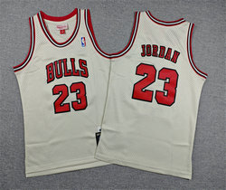 Youth Chicago Bulls #23 Michael Jordan Cream Throwback Authentic Stitched NBA jersey