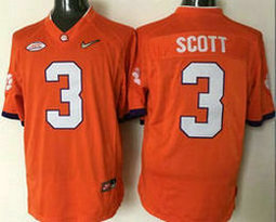 Youth Clemson Tigers #3 Artavis Scott Orange Authentic Stitched NCAA Jersey