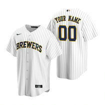 Youth Custom Nike Milwaukee Brewers White Stripes Game Authentic Stitched MLB Jersey