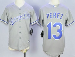 Youth Kansas City Royals #13 Salvador Perez Grey Stitched MLB Jersey