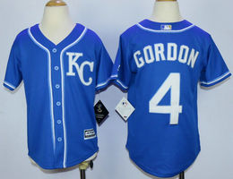 Youth Kansas City Royals #4 Alex Gordon Blue KC Authentic Stitched MLB Jersey
