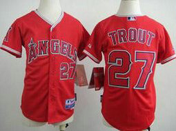 Youth Los Angeles Angels of Anaheim #27 Mike Trout Red Authentic stitched MLB jersey