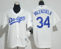 Youth Los Angeles Dodgers #34 Fernando Valenzuela White New Majestic Authentic Stitched MLB Jersey