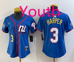 Youth National League #3 Bryce Harper Blue 2025 All-Star Baseball Jersey