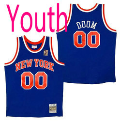 Youth New York Knicks #00 MF Doom Blue Hardwood Classic Stitched NBA Jersey