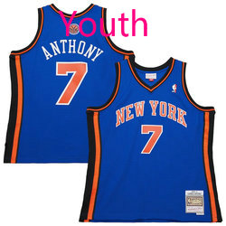 Youth New York Knicks #7 Carmelo Anthony Blue Hardwood Classic jersey