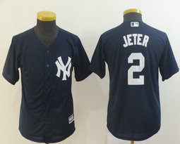 Youth New York Yankees #2 Derek Jeter Navy Blue Authentic stitched MLB jersey