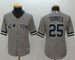Youth New York Yankees #25 Gleyber Torres Grey Authentic Stitched MLB jersey