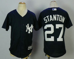 Youth New York Yankees #27 Giancarlo Stanton Navy Authentic Stitched MLB jersey