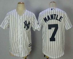 Youth New York Yankees #7 Mickey Mantle White Authentic stitched MLB jersey