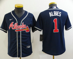 Youth Nike Atlanta Braves #1 Ozzie Albies Navy Blue Authentic Stitched MLB Jersey