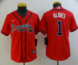 Youth Nike Atlanta Braves #1 Ozzie Albies Red Authentic Stitched MLB Jersey