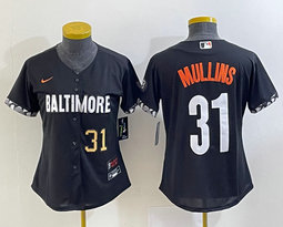 Youth Nike Baltimore Orioles #31 Cedric Mullins Black 2023 City Gold 31 on front Authentic Stitched MLB Jersey