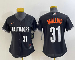 Youth Nike Baltimore Orioles #31 Cedric Mullins Black 2023 City White 31 on front Authentic Stitched MLB Jersey