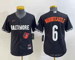 Youth Nike Baltimore Orioles #6 Ryan Mountcastle Black 2023 City Team Logo on front Authentic Stitched MLB Jersey