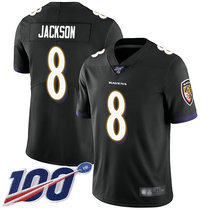 Youth Nike Baltimore Ravens #8 Lamar Jackson 100th Season Black Vapor Untouchable Limited Authentic Stitched NFL Jersey