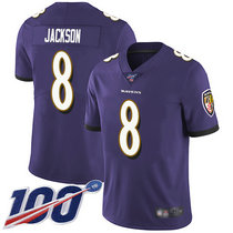 Youth Nike Baltimore Ravens #8 Lamar Jackson 100th Season Purple Vapor Untouchable Limited Authentic Stitched NFL Jersey