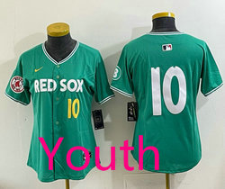 Youth Nike Boston Red Sox #10 Trevor Story Green no name City #10 front Jersey
