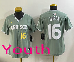 Youth Nike Boston Red Sox #16 Jarren Duran Green 16 front 2025 City MLB Jersey