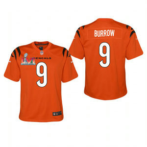 Youth Nike Cincinnati Bengals #9 Joe Burrow Orange 2022 Super Bowl LVI Patch Vapor Untouchable Authentic Stitched NFL Jersey