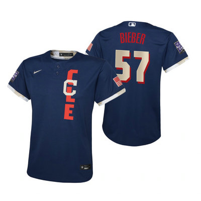 Youth Nike Cleveland Indians #57 Shane Bieber 2021 All star Blue Game Authentic Stitched MLB Jersey