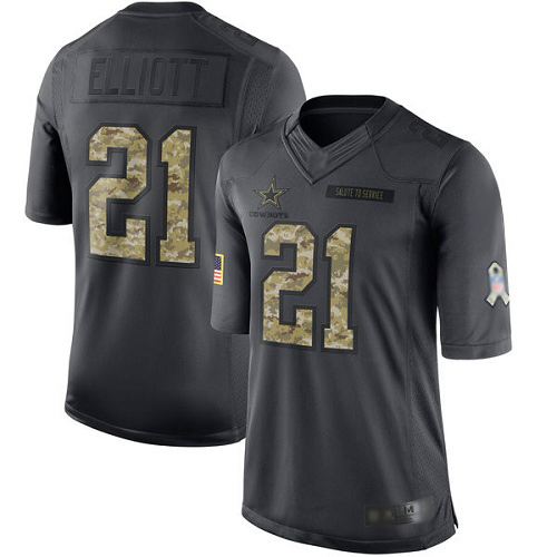 Youth Nike Dallas Cowboys #21 Elliott Gridiron Anthracite Salute to Service Authentic Stitched NFL Jersey