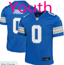 Youth Nike Detroit Lions #0 Jahmyr Gibbs Blue Authentic Stitched NFL Jersey