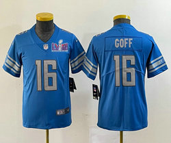 Youth Nike Detroit Lions #16 Jared Goff Blue With 2024 Super Bowl (LVIII ) patch Jersey
