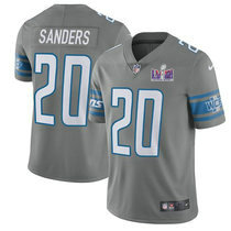 Youth Nike Detroit Lions #20 Barry Sanders Grey Rush With 2024 Super Bowl (LVIII ) patch Jersey