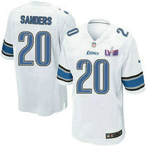 Youth Nike Detroit Lions #20 Barry Sanders White With 2024 Super Bowl (LVIII ) patch Jersey