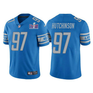 Youth Nike Detroit Lions #97 Aidan Hutchinson Blue Vapor Untouchable With 2024 Super Bowl (LVIII ) patch Jersey
