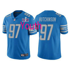 Youth Nike Detroit Lions #97 Aidan Hutchinson Blue With 2024 Super Bowl (LVIII ) patch Jersey