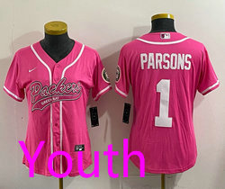 Youth Nike Green Bay Packers #1 Micah Parsons Pink Joint baseball jersey