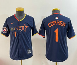Youth Nike Houston Astros #1 Carlos Correa Blue 3(III) Joint Authentic Stitched MLB Jersey