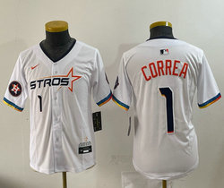 Youth Nike Houston Astros #1 Carlos Correa White 4(IV) 2025 City Stitched MLB Jersey