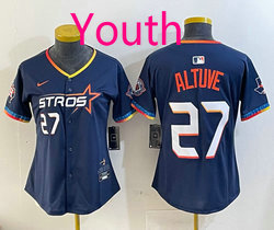 Youth Nike Houston Astros #27 Jose Altuve Blue 4(IV) Joint Authentic Stitched MLB Jersey