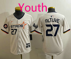 Youth Nike Houston Astros #27 Jose Altuve Cream 3(III) 27 front Joint Stitched MLB Jersey