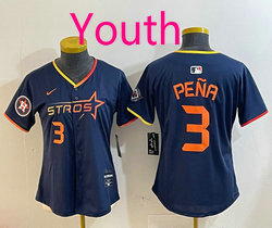 Youth Nike Houston Astros #3 Jeremy Pena Navy 3(III) Joint Authentic Stitched MLB Jersey