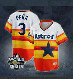 Youth Nike Houston Astros #3 Jeremy Pena Rainbow Pullover Gold Nike 2022 World Series Authentic Stitched MLB Jersey