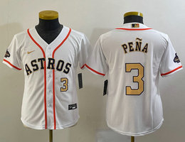 Youth Nike Houston Astros #3 Jeremy Pena White #3 On front Champions Authentic Stitched MLB Jersey