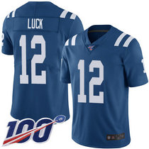 Youth Nike Indianapolis Colts #12 Andrew Luck With NFL 100th Season Patch Blue Vapor Untouchable Authentic Stitched NFL Jersey