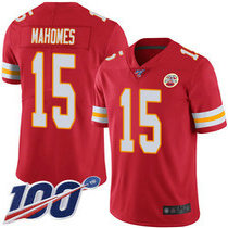 Youth Nike Kansas City Chiefs #15 Patrick Mahomes II With 100th Season Vapor Untouchable Red Authentic stitched NFL jersey