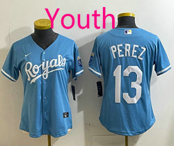 Youth Nike Kansas City Royals #13 Salvador Perez Light Blue Authentic stitched MLB jersey