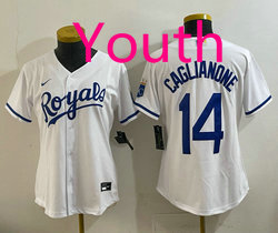 Youth Nike Kansas City Royals #14 Jac Caglianone White Authentic Stitched MLB jersey